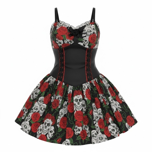 RARE Lip Service  Skull and Rose Dress - Picture 7 of 9